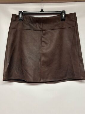 Max Studio Chocolate Brown Faux Leather Mini Skirt